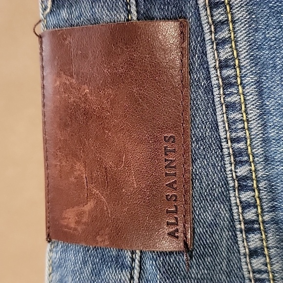 ALLSAINTS SIze 34 Waist "Rex" Denim Blue Jeans, Factory Distressed, Gently Used - Picture 6 of 15